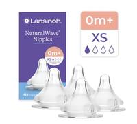 Lansinoh Naturalwave Baby Bottle Teats, Extra Large Flow, Size Xs, from 0 Months, Pack of 4, 100% Soft and Durable Silicone, BPA Free, Anti-Colic, Promotes Mouth Development
