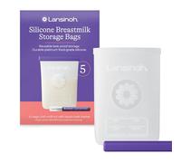 Lansinoh Silicone Breast Milk Storage Bag - 5 x 240 ml - with Chalk Marker | Leak-Proof with Wide Opening, Double Seal - Reusable Milk Storage Bags for Fridge/Freezer - Breastfeeding Essentials