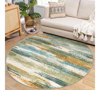 Lansny Modern Abstract Green Mustard Multi Circular Rug 6Ft - Washable Non-Slip Soft Circle Carpet for Dining, Bedroom, Living Room, Office, Playroom