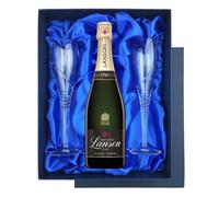 Lanson Le Black Creation Champagne in Blue Presentation Set With Flutes