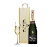 Lanson Personalised Champagne Gift Set - 75 ottle in Wooden Presentation Box | Le Black Label Brut Champagne | Custom Luxury French Gift for Him or Her