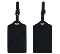 Lansonee 2 Pcs Red Leather Luggage Tags, Vintage ID Name Address Labels with Adjustable Strap, Privacy Cover Suitcase Tags for Travel, Business & Vacation-Black