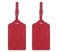 Lansonee 2 Pcs Red Leather Luggage Tags, Vintage ID Name Address Labels with Adjustable Strap, Privacy Cover Suitcase Tags for Travel, Business & Vacation-Red