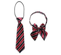 Lansonee 2 Piece Children's Tie Set,Elastic Satin Formal Tie,Bow Tie,Suitable For Weddings,Children's Graduation Dances,Celebrations-Hidden Red Stripes