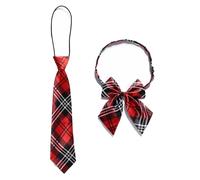 Lansonee 2 Piece Children's Tie Set, Elastic Stretchable Satin Necktie & Bow Tie, Formal Suit Accessories for Boys, Wedding, Graduation, Party & Celebration-Red and Black Grid