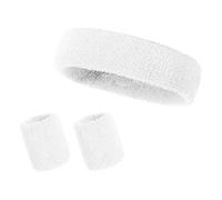 Lansonee 3 Pack Sports Wristbands and Headband Set, Soft Thickened Sweatbands for Men & Women, Absorbent Workout Accessories for Gym, Running, Tennis, Football-White