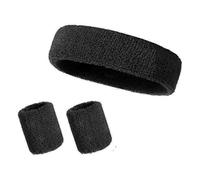 Lansonee 3 Pack Sports Wristbands and Headband Set, Soft Thickened Sweatbands for Men & Women, Absorbent Workout Accessories for Gym, Running, Tennis, Football-Black