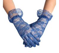 Lansonee A Pair of Short Lace Gloves, Rose Lace Design Ladies Wedding Dinner Gloves Wedding Party-Royal blue
