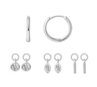 Lansora 3pcs Interchangeable Dangle Huggie Hoop Earrings CZ Pendant Set Teardrop Heart Round 2 Triple Marquise Star Lightning Charm Mix & Match Stackable Jewelry, Copper, Cubic Zirconia