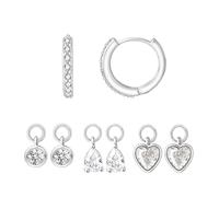Lansora Dangle Huggie Hoop Earrings 3 Interchangeable CZ Pendants Set Teardrop Heart Round 2 Triple Marquise Star Lightning Charms Mix and Match Stackable Jewelry, Copper, Cubic Zirconia