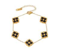 Lansora Geometric Flower Bracelet Gold Plated Titanium Steel Floral Acrylic Charm Adjustable Link Chain Elegant Jewelry for Women, 18cm+5cm, no gemstone