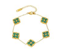 Lansora Geometric Flower Bracelet Gold Plated Titanium Steel Floral Acrylic Charm Adjustable Link Chain Elegant Jewelry for Women, 18cm+5cm, no gemstone