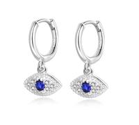Lansora Hoop Earrings CZ Dangle Pendant Charm Heart Evil Eye Clover Star Huggie Hinged Hoop Earrings Silver Post Dainty Jewelry for Women, Brass, No Gemstone