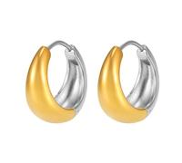 Lansora Stainless Steel Chunky Hoop Earrings Gold Plated Small Huggie Hoop Lightweight Earrings Two Tone Mixed Metal Stackable Minimalist Jewelry for Women, Stainless Steel, No Gemstone