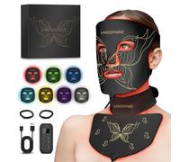 LANSSPARIE LED Light Therapy Mask, 7 Modes Soft Silicone Face and Neck Mask, Face and Neck Mask, Red Light Face Mask with 5 Brightness Levels for