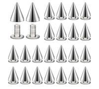 Lanstorm 100 Pcs Studs for Clothing Kit, Silver Cone Spikes Screwback Studs, 7 x 10mm Metal Punk Spikes and Studs, Pyramid Studs for Bag Leather Jacket DIY Crafts Arts Shoes Clothes Decorations