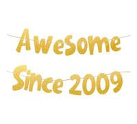 Lanstorm 16th Birthday Gold Glitter Banner, Awesome Since 2009 Glitter Gold Decorations, 16th Birthday Anniversary Party Decorations, Suitable for Girls and Boys, 10 Feet DIY Banner, Party Decoration