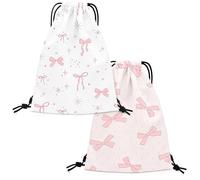 Lanstorm 2 Pcs Pink Bow Drawstring Bag, Waterproof Drawstring Bags, Large Capacity PE Swimming Bag, Portable Drawstring Backpack for Women Girls School Swimming Climbing Hiking Picnic Travel