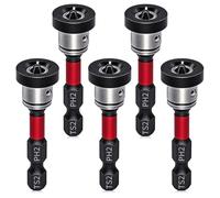 Lanstorm 5 Pcs Magnetic Screwdriver Bits, 1/4" Hex Shank Drywall Screw Setter, 50mm Drywall Screw Setter Bits with Removable Collar, PH2 Impact Driver Bit for Plasterboard Driver Electric Drill