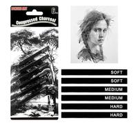 Lanstorm 6 Pcs Charcoal Pencils, Graphite Material Sticks, Square Compressed Charcoal Pencils, Drawing Pencils Set, for Crafts, Sketching, Blending, Shading, Artists and Beginners (Soft, Medium, Hard)