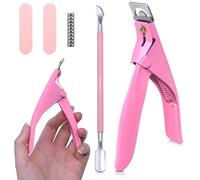 Lanstorm Acrylic Nail Clippers, Nail Cutter with 10 Magnets 2 Rubbing Strips and 1 Steel Pusher, Adjustable Nail Clippers for Acrylic Nails, Stainless Steel Nail Tip Cutter for Home and Salon, Pink
