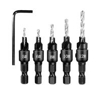 Lanstorm Countersink Drill Bit Set, 5 PCS Quick Change 1/4 inch Hex Shank Countersink Drill Bit, Adjustable Woodworking Countersink Drill Bit with One Hex Wrench, for Wood, Plastic, Composite Panels