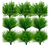 Lanswood 18 Bundles Artificial Plants Outdoor, Boston Fern indoor Plant, Fake Garden Plants, Plastic Greenery UV Resistant Faux Shrub Bushes for Garden Window Boxes Porch Planter Indoor Outside Decor