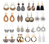 LANTAI 16 Pairs Vintage Boho Earrings for Women Geometric Wooden Drop Earrings-Acrylic Rattan Statement Earrings for Beach Vacation Tassel Earrings, Medium, Acrylic Wood Rattan, No Gemstone