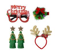 LANTAI Christmas Tree Dangle Earrings for Women-Wreath Hair Clip Reindeer Headband Merry Christmas Glasses Xmas Holiday Jewelry Set