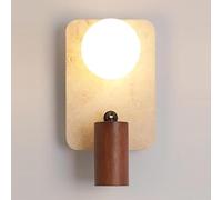 LANTANB Lighting Bedroom Sconce in E27 Spotlight, Angle Adjustable with Wood Shade Vanity Glass Ball Light Fixture for Mirror Travertine Wall Sconce Personality Staircase Wall Light