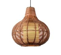 LANTANB Vintage Brown Rattan Lampshade Double-Layer Hanging Lamp for Kitchen Island Unique Drum Basket Shade Mid-Century Rattan Pendant Light for Hallway Staircase Cafe Living Room Porch