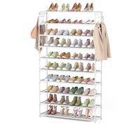 LANTEFUL 10 Tiers Shoe Rack 50 Pairs Large Capacity Tall Shoe Organizer Sturdy Shoe Storage with Two Hooks Space Saving Metal Wide Shoe Rack for Closet, Entryway, Bedroom, White