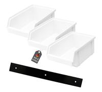Lantelme Set of 3 Stacking Boxes White with Wall Holder | Storage Boxes Plastic Boxes 15.5 x 10.8 x 5.8 cm | Small Parts Box for Wall Mounting | Plastic Workshop Organiser | Made in Germany (White)