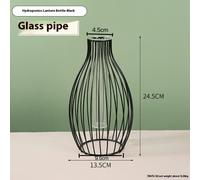 (Lantern bottle-black (glass tube), as the picture shows) Small Wine Bottle Creative Simple Hollow Iron Vase Swing Home Living Room Transparent Fake Flower Simulation Flower Container Container