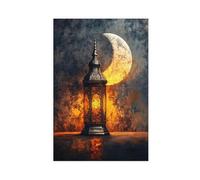 Lantern & Crescent Moon Canvas Poster Bedroom Decor Landscape Office Room Decor Gift 08x12inch(20x30cm)