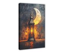 Lantern & Crescent Moon Canvas Poster Bedroom Decor Landscape Office Room Decor Gift 20x30inch(50x75cm)