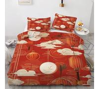 Lantern Double Duvet Cover Festivals Bedding Set 3 Pieces - 110gsm Soft Brushed Microfiber Quilt Cover, Bed Set with 2 Pillowcases 50x75 cm, Zipper Closure -KG4432