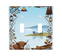 Lantern Double Light Switch Cover Plate, Outdoor Rustic Mountain Cow Summer Blue Plastic Standard Size Toggle Light Switch Cover for Home Living Room New Apartment Decor