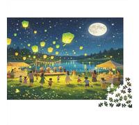 Lantern Festival by the River 1000 Piece Jigsaw Puzzle Paper for Adults Night Celebration Scene Puzzle Game for Family Home Decoration Relaxation Gift 70x50cm/1000pcs