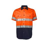 LANTERN FISH High Visibility Shirts Class 3 Reflective Men's Hi Vis Safety Cotton Shirt Lightweight for Construction Work, Orange/Navy, 3XL