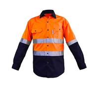 LANTERN FISH Mens Hi Vis Shirts Protective Safety Work with 3M ScotchliteTM Reflective Tape 100% Cotton Long Sleeve - Orange - Medium