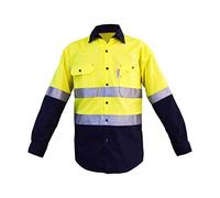LANTERN FISH Mens Hi Vis Shirts Protective Safety Work with 3M ScotchliteTM Reflective Tape 100% Cotton Long Sleeve - Yellow - Large