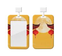 Lantern Full Moon Id Badge Holder with Lanyard-Vertical Card Protector Clear Abs Hard Shell, Retractable Reel for Work Office