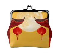 Lantern Full Moon Leather Coin Purse for Women-Small Kiss Lock Wallet, Mini Card Holder for Keys Lipstick, Cute Change Purse for Travel