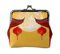 Lantern Full Moon Leather Coin Purse for Women-Small Kiss Lock Wallet, Mini Card Holder for Keys Lipstick, Cute Change Purse for Travel