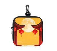 Lantern Full Moon Small Zip Pouch-Waterproof Neoprene Storage Bag for Earbuds, Keychain Clip Case for Coins Cards USB, Travel Organiser