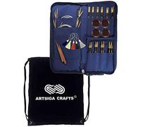 Lantern Moon Heirloom 5-Inch 10-Pair Interchangeable Circular Knitting Needle Set Handcrafted Ebony US 2.5, 3, 4, 5, 6, 7, 8, 9, 10, 11, Silk Case, 3 Cords, 4 End Caps Bundle with 1 Artsiga Crafts Bag