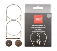 Lantern Moon Interchangeable Knitting Needle Cables - 2 x 24” 60cm Fixed Cords - 2 Wooden End Caps & 1 Tightening Tool - Nylon Coated Stainless Steel
