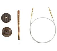 Lantern Moon Interchangeable Knitting Needle Cables - 2 x 40 Fixed Cords - 2 Wooden End Caps & 1 Tightening Tool - Nylon Coated Stainless Steel, Silver & Brass, 40” 100cm