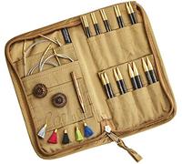 Lantern Moon Interchangeable Knitting Needles - 9 Pairs of 10cm 4” Tips - 2 Swivel Cords 40,50cm - End Caps, Stitch Markers - Khadi Silk Zippered Case - Sizes 3,3.25,3.5,3.75,4,4.5,5,5.5,6mm